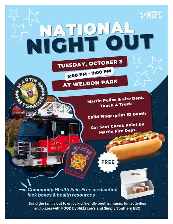 National Night Out flyer, all information as listed below.