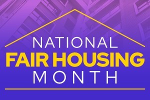 An outline of a house with text that reads National Fair Housing Month.