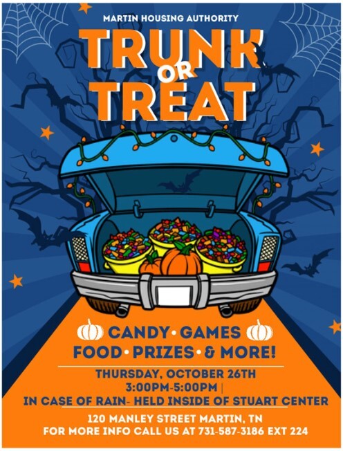 Martin Housing Authority 2023 Trunk or Treat Flyer. All information on flyer is listed above.
